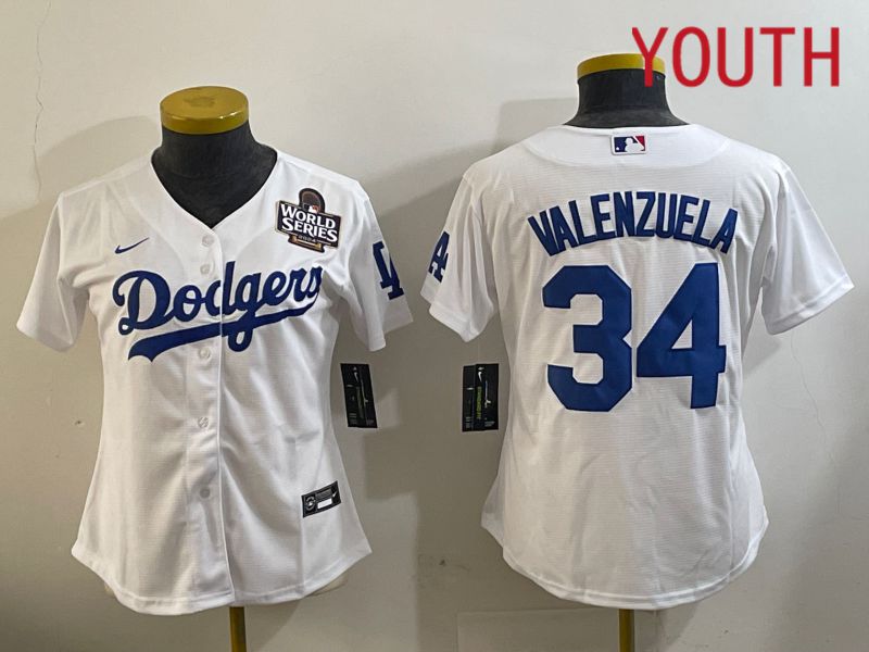 Youth Los Angeles Dodgers #34 Valenzuela White Game 2024 Nike MLB Jersey style 11201